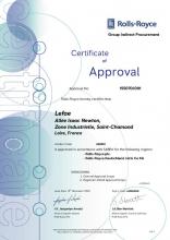 Rolls Royce Certificate of approval for LEFAE